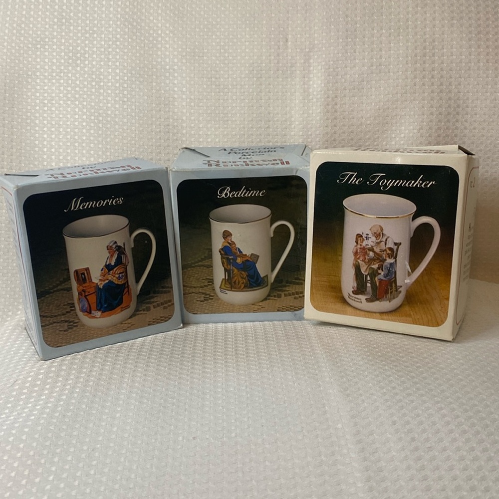Set of 3 Vintage Collector’s Porcelain Mugs by Norman Rockwell NIB